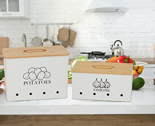 Potato Onion Kitchen Storage Canisters,Storage Bin For Kitchen 2 Pack Set,potatoe, Potato Storage Boxstorage And Long Shelf Life With Aerating Tin Storage Holes-white