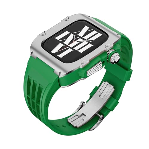 Kit de modification en métal pour Apple Watch 44mm 45mm avec boîtier acier et bracelet fluor