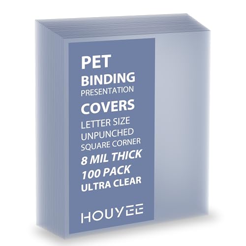 HOUYEE 100 Pack Ultra Clear Binding Presentation Covers, Clear Report Covers, Polythylene Terephthalate,8 Mil,8-1/2 x 11 Inches, Letter Size