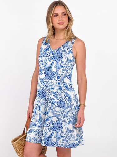 Image of ANRABESS Summer Dress for Women，V Neck Sleeveless Sundress，Loose Fit，Soft Travel Vacation Outfits，Cute Beach Cover Up Clothes