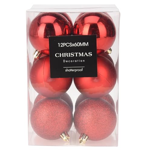 12 x Bruchsichere Weihnachtskugeln aus Kunststoff 6 cm rot matt,...