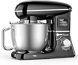 Küchenmaschine, Zuccie 1505HL LCD-Touchscreen Knetmaschine, 1500W Teigmaschine inkl 6,2L Edelstahl Schüssel, 5-Teiligem Patisserie-Set und Spritzschutz, 6+P Geschwindigkeiten Rührmaschne (Schwarz)