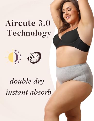 Image of AIRCUTE Washable Urinary Incontinence Protective Underwear for Women Leak Proof Absorbent Reusable Panties 60ML 1 Pack (Gray, X-Large)