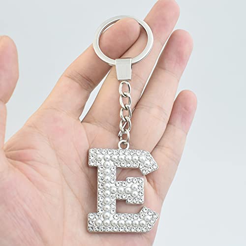 A-Z Initial Letter Keychain Car Keychain For Women Rhinestone Crystal Silver Alphabet Pendant (E-Silver) #TOP2