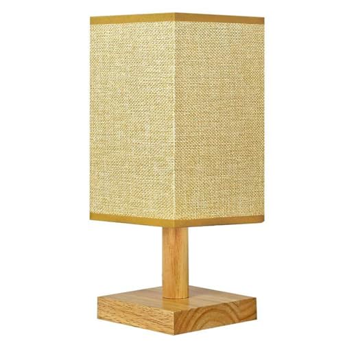 Lampe de chevet rétro en bois naturel pour chambre à coucher, lampe de chevet décorative, abat-jour carré, abat-jour USB, Plug and Play, pour chambre à coucher ou bureau
