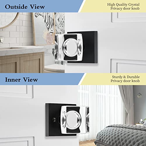Coolnews Crystal Glass Door Knobs Interior, Square Privacy Door Knob For Bedroom/Bathroom, Matte Black #TOP2