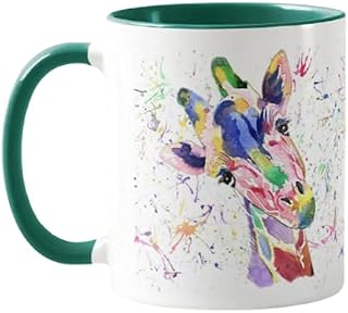 Vixar Cute Watercolour Giraffe Rainbow Art Coloured Mug Cup, Gift, Birthday, Work, Office, Christmas Tea Coffee (Pink)