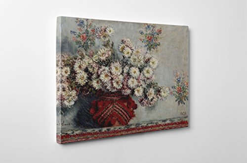 Niwo ART - Chrysanthemums, by Claude Monet - Oil painting Reproductions - Giclee Canvas Prints Wall Art for Home Decor, Stretched and Framed Ready to Hang (20"x16"x3/4")