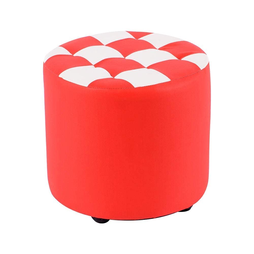 Repose-pieds ottoman rond en bois fait main et simili cuir cire chaise de maquillage rouge