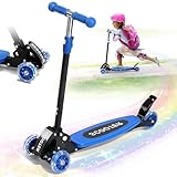 Kick Scooter for Kids 3-7 Age - Three Wheel Light Up Scooters, Lean to Steer,Foldable,Stable Dual Rear Wheels, Adjustable Height, for 3-5,5-7 Year Old Girls Boys Up to 120 Lbs