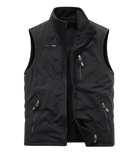 Reversible Fleece Lined Men's Vest, Full Zip, Sleeveless Jacket for Travel, Work, Safari