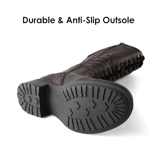 DREAM PAIRS Women's Pu Knee High Riding Combat Boots,Size 6,Brown,GEORGIA