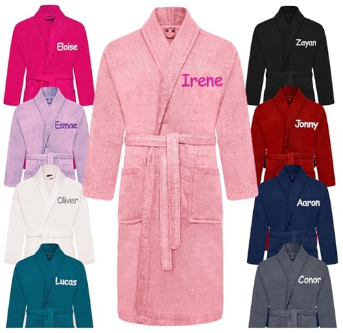 Personalised Mens Womens Towelling Robe 100% Cotton Terry Towel Bathrobe Shawl Collar Adult Dressing Gown Bath Gym Shower Gift One Size Fits S/M/L (Light Pink)