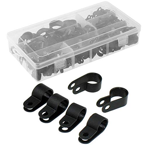 Abrazaderas de cable tipo R negras en kit de 200 piezas de nylon con tornillos MMSD 2