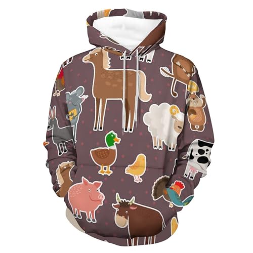 Sweats à capuche manche longue style animaux de la ferme pull unisexe taille S