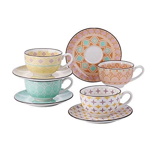 vancasso Tulip Conjunto de café de Porcelana, com 4 chávenas de café 200 ml e 4 pires, (8 peças) para servir café, chá da tarde, leite, para 4 pessoas