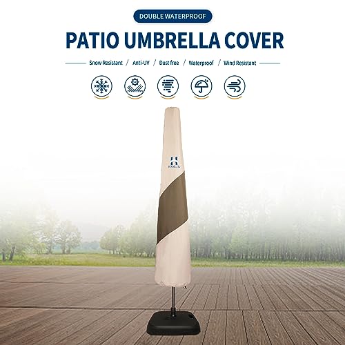 HAMLER Patio Umbrella Cover, Heavy Duty Waterproof Market Parasol Umbrella Covers for Outdoor Umbrellas with Zipper & Telescopic Rod, Outdoor Umbrella Cover Fit 7.5ft to11.5ft Garden Umbrella