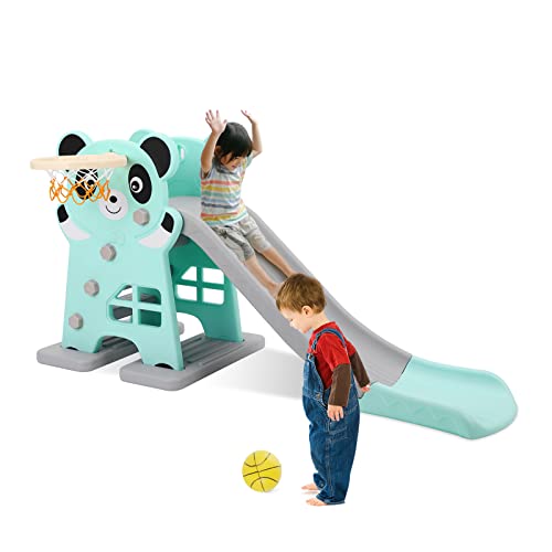 Arlopu 3-In-1 Kids Slide, Freestanding Climber Slide, Sturdy Toddler Slide Playset W/Basketball Hoop & Ball, Long Slipping Slope, Ideal Gift For Boys And Girls 3Years Old+, Indoor Outdoor Playground #TOP10