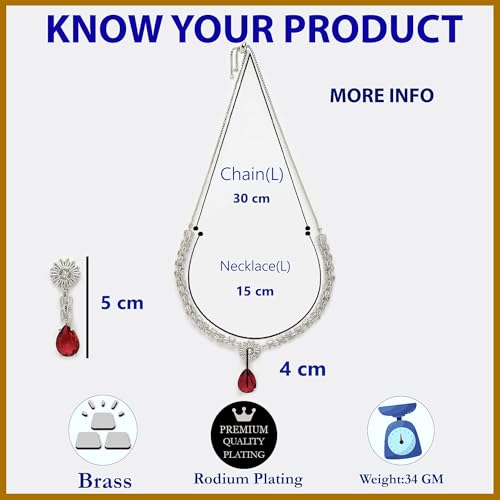 Image of ZENEME Rhodium Plated Brass Silver Toned Luxurious Sparkle Pink Necklace & Earring Jewellery Set For Women & Girls