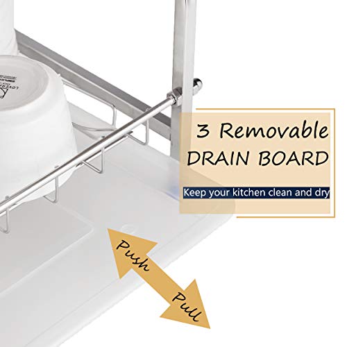 2 Tier Dish Rack, NATUROUS 304 Stainless Steel Dish Drying Rack Kitchen Organizer with Drain Board, Utensil Holder, Cutting Board Holder, Silver - Thumbnail 5