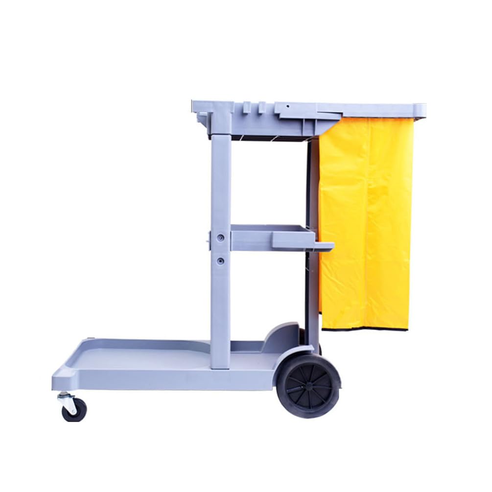 Carrito utilitario de limpieza multifuncional de 3 niveles con bolsa de basura extraíble para apartamentos, negocios, hoteles, diseño gris duradero