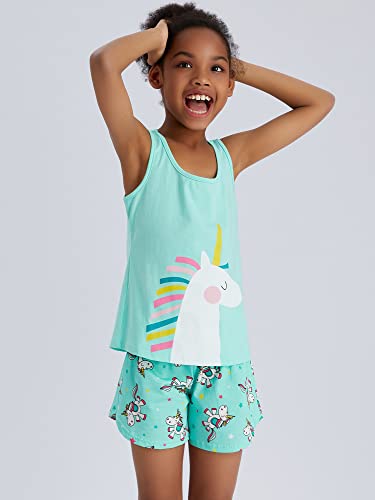 Girls Tank Tops Pjs – 100% Cotton Unicorn Sleeveless Shirt & Shorts Tween Pajama Set Size 14 #TOP2