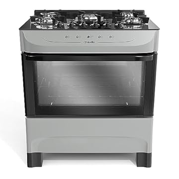 Fogão De Piso Mueller 5 Bocas Mesa De Vidro Titânio MFV5BB - Bivolt