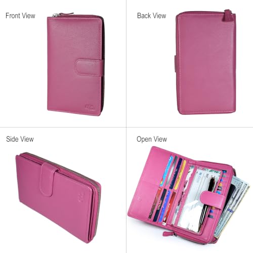 Image of Big Fat RFID Blocking Leather Organizer Checkbook Wallets For Women - Clutch