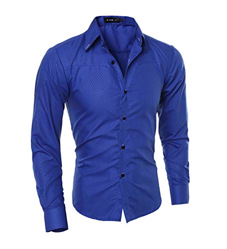 Camisa social masculina WSLCN clássica xadrez, manga longa, slim fit, Azul, M