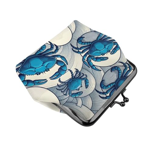 Pu Leather Buckle Coin Purse Sea-Blue-Crabs Girls Kiss-Lock Change Purse Wallets3