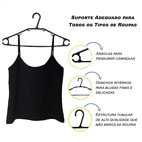 Kit 60 Cabides De Roupa Adulto Preto