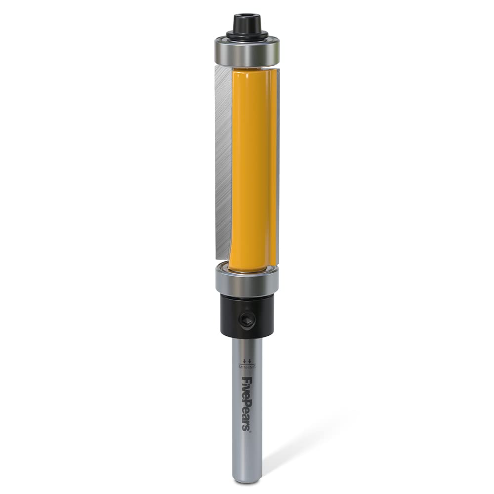 FivePears Top and Bottom Bearing Flush Trim Router Bit 1/4 Inch Shank, 1/2 Inch Cutting Diameter, 1-1/2 Inch Cutting Length