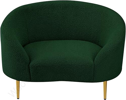 Image of Rosewood Luxury Curved Sofa in Premium Boucle Fabric | Solid Wood Structure | High Density Foam | Sturdy Golden Legs | Comfortable & Stylish Couch for Modern Living Room (Green, 1 Seater)