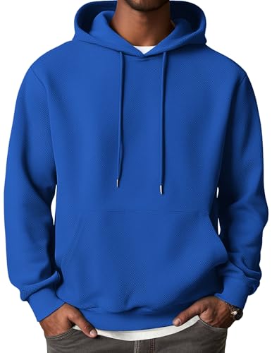 COOFANDY Men's Fashion Hoodies Sweatshirt Long Sleeve Waffle Pattern Pullover Sweatshirts Royal Blue