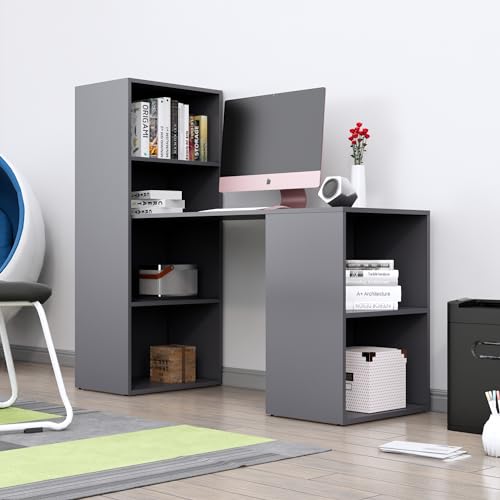 Image of Bniture Wooden Study Table for Home | Engineered Wood Study Table with Book Shelf | Multi Purpose Computer Desk for Writing & Study | Laptop Table for Study Room, Office & Workstation | Slate Grey