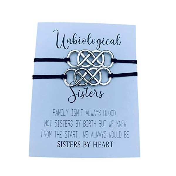 Infinity Collection - Unbiological Sister Charm Bracelets (2 pcs) Friendship Bracelet, Adjustable Bracelet - Soul Sister Knot Bracelets for Women, Teens, and Girls - BFF Gifts, Bestfriend Bracelets