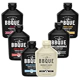 BBQUE – BBQ-Saucen Set 'Sixpack' 6x400 ml – Barbecuesaucen Bundle (White Barbecue, Oiginal, Grill & Buchenholz, Chili & Kren, Bacon, Honig & Senf) – Ideal zum Grillen, für Marinaden & als Dip