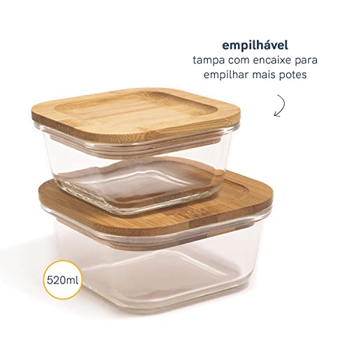 Pote Hermético com Tampa de Bambu 520ml - Oikos