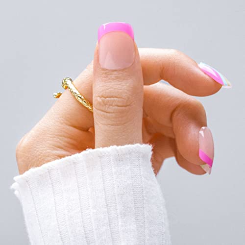 Sethexy Short Square Fake Nails Multicolor Swirl Press On Nails Glossy Nude Pink False Nail 24Pcs Full Cover Acrylic Tips For Women And Girls (Multicolor) #TOP1
