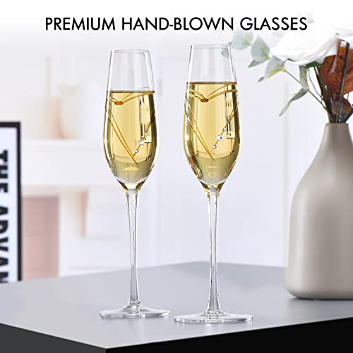 Parihy Champagne Flutes, Bride And Groom Wedding Toasting Champagne Glasses Set Of 2 With Engraved Love Heart Design Embellished With Crystal, Wedding Engagement Christmas Gifts For Couple #TOP3