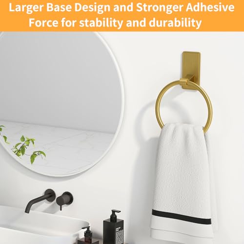 Image of Adhesive Towel Ring, SUS304 Stainless Steel Bathroom Towel Holder, One Piece Disigned Towel Racks for Bathroom, No Drill, Gold