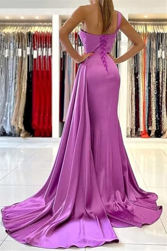 One Shoulder Bridesmaid Dresses Mermaid Satin Prom Dresses Bodycon Long Formal Evening Gowns with Train4
