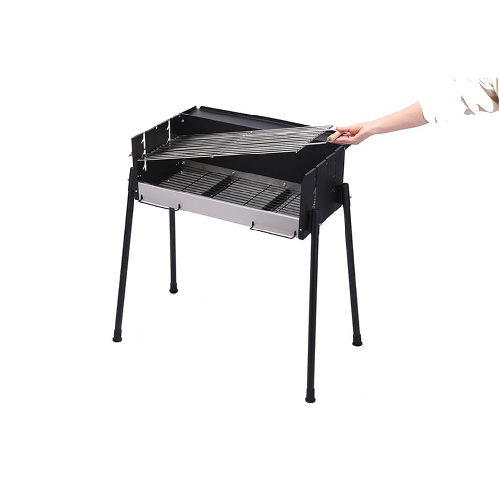 Parrilla para Barbacoa, Barbacoa para Exteriores, Barbacoa para el hogar, Parrilla de carbón Plegable, Tenedor, Utensilios para Barbacoa, Pescado a la Parrilla, Gris CLAR