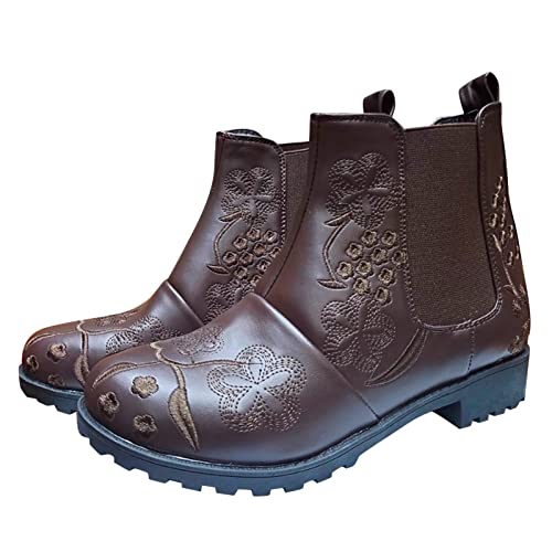 Chaussures filles imperméables avec broderie fleurs et talons carrés