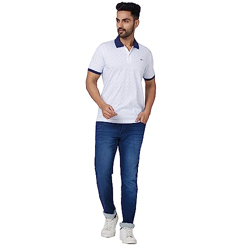 Image of Park Avenue Men's Cotton Polyester Blend Print Pattern Slim Fit Rib Collar Polo Neck Half Sleeve Casual T-Shirt