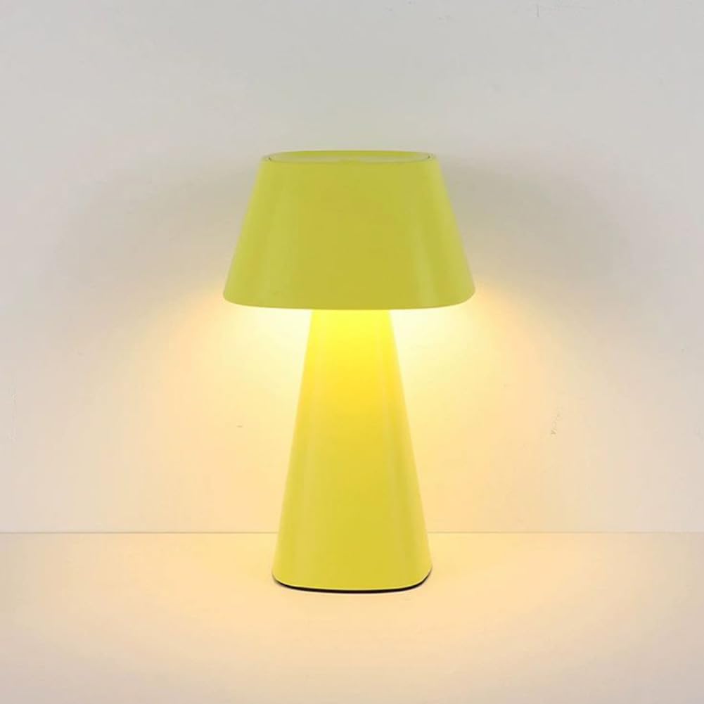 LED Pilz Tischlampe Kabellos Dimmbar 3000K-6000K Pilzlampe Batterie USB Aufladbar mit Touch Control Nachttischlampe Innen und Außen Modern Acryl Lampenschirm für Wohnzimmer Schlafzimmer,Gelb