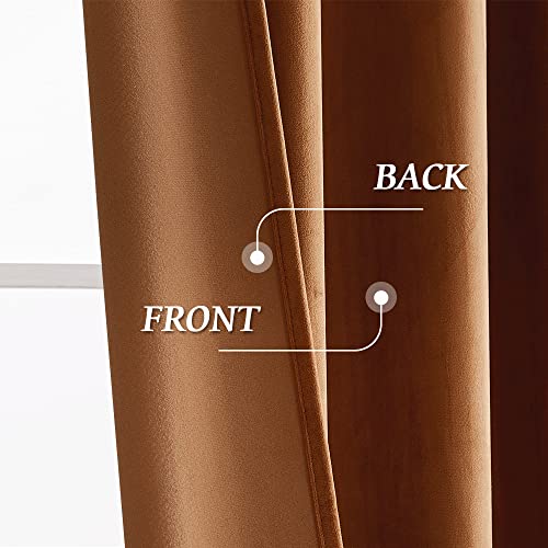 Image of RYB HOME Burnt Orange Fall Velvet Curtains for Living Room 90 inches Long | Thermal Insulated, Privacy UV Block, Noise Reducing, Energy Saving, Luxury Vintage Retro Window Decor, W 52 x L 90, 2 Panels