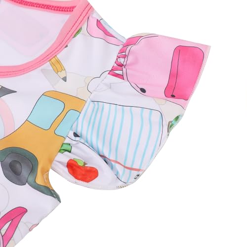 Toddler Girls Apple Pencil Printed Back to School Pearls First Day of School Boutique Dress3