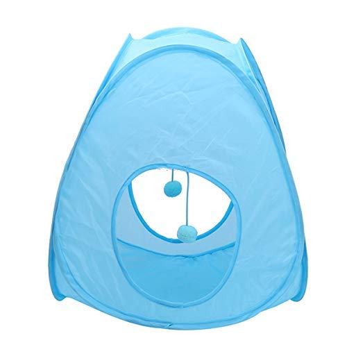 Citmage Cat Play Tent Instant Pop-up Sleep Cube Toy with 3 Hanging Balls Built in Polyester Fabric Portable and Foldable Design for Cats,Kittens,Puppies and Small Animals (Sky Blue)