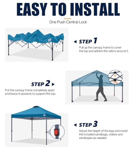 Image of MASTERCANOPY 8x8 Durable Pop Up Canopy Tent with Roller Bag, Cyan Blue